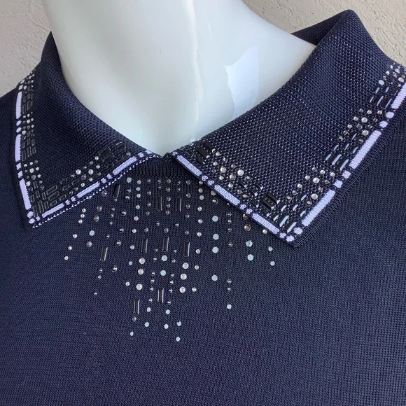 Escalier Sheer Black Sweater Dress with Beaded Accents - Picture 4 of 9